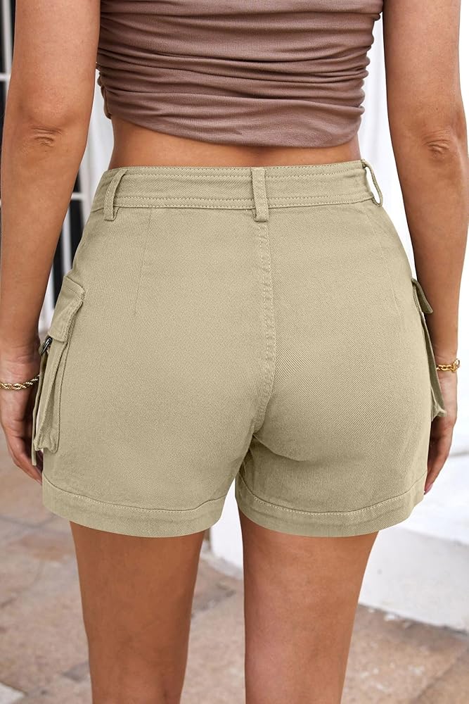 YOUSHIKOU Cargo Shorts Women Stretchy High Waisted Slim Fit